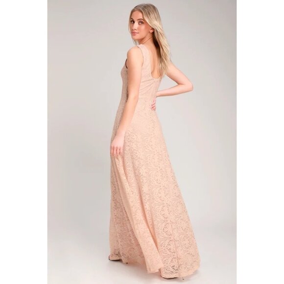 Lulus Size Small Luciana Blush Lace Scoop Back Maxi Dress NWT - Picture 2 of 10